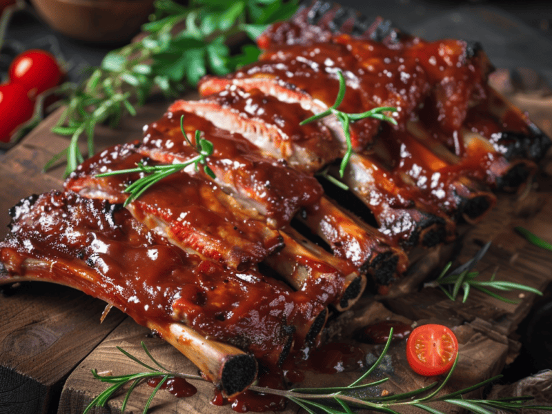 Platter of bbq pork ribs